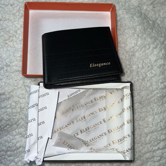 New Mens Black Elegance Leather Bifold Wallet ID Window Card Photo Cash Holder - Picture 5 of 13